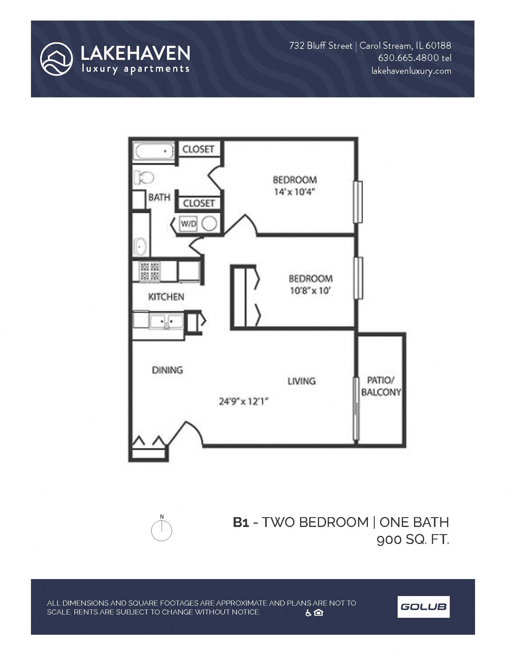 Floor plan for 2 beds, 1 bath, 900 sqft